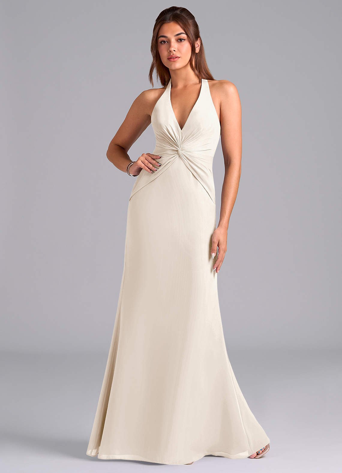 Valerie Mermaid V-Neck Chiffon Bridesmaid Dress in White Alabaster