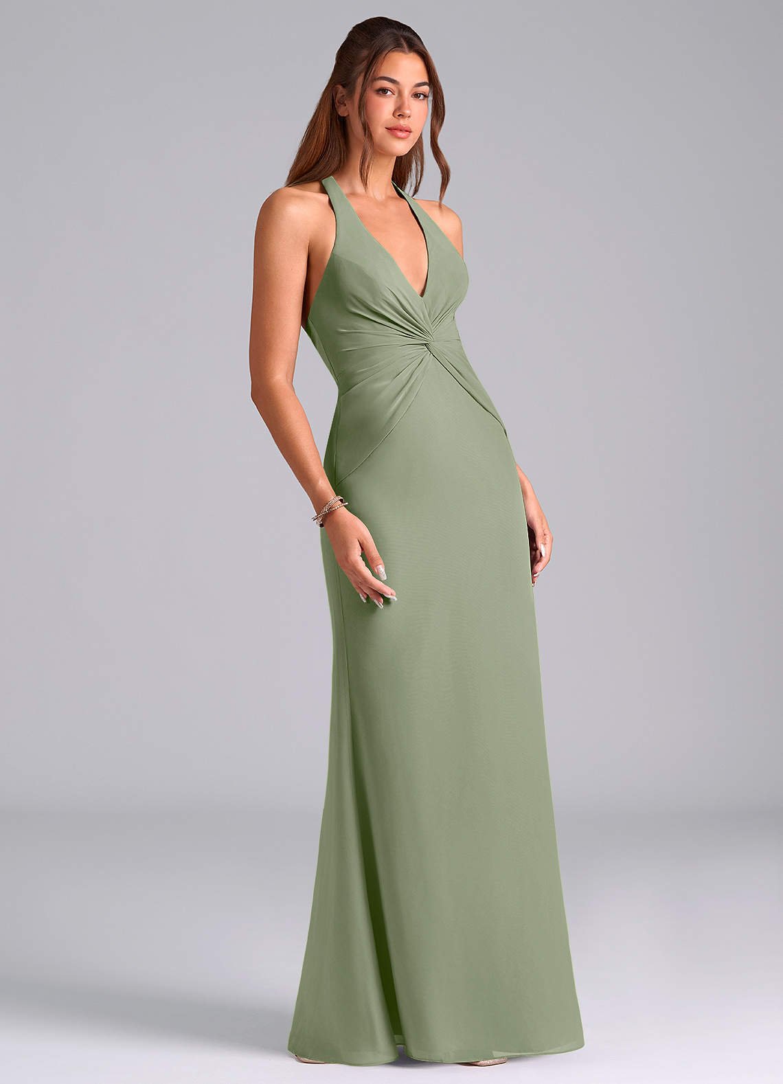 Valerie Mermaid V-Neck Chiffon Bridesmaid Dress in Pistachio