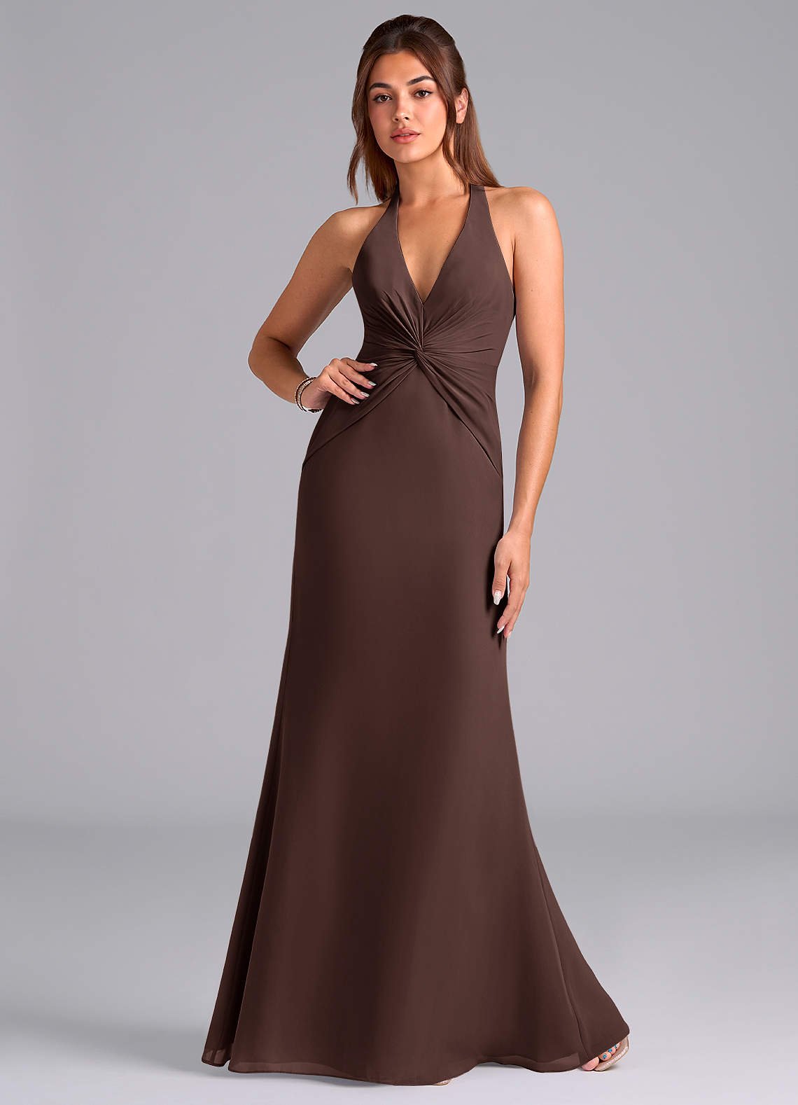 Valerie Mermaid V-Neck Chiffon Bridesmaid Dress in Ganache