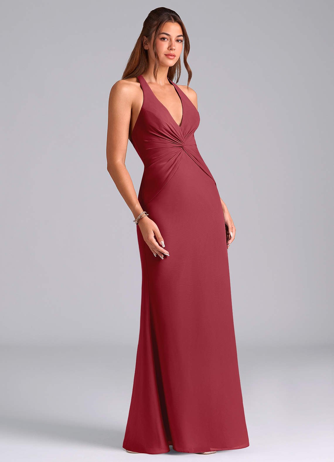 Valerie Mermaid V-Neck Chiffon Bridesmaid Dress in Pomegranate