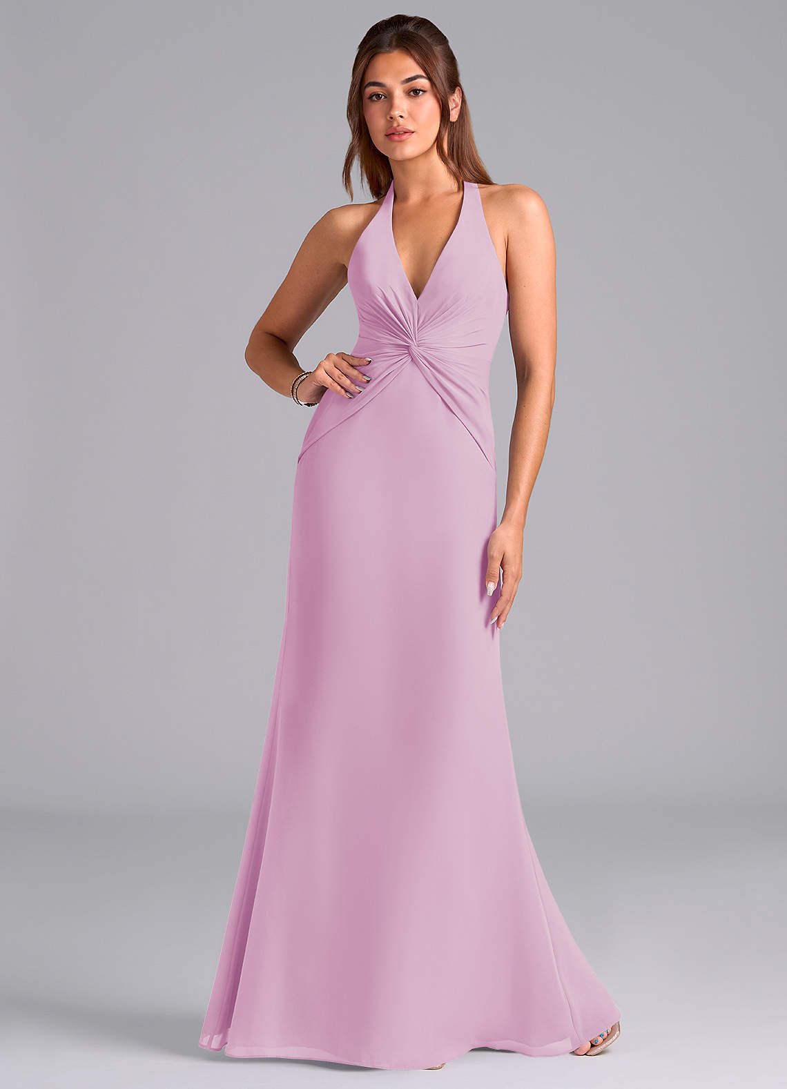 Valerie Mermaid V-Neck Chiffon Bridesmaid Dress in candy pink