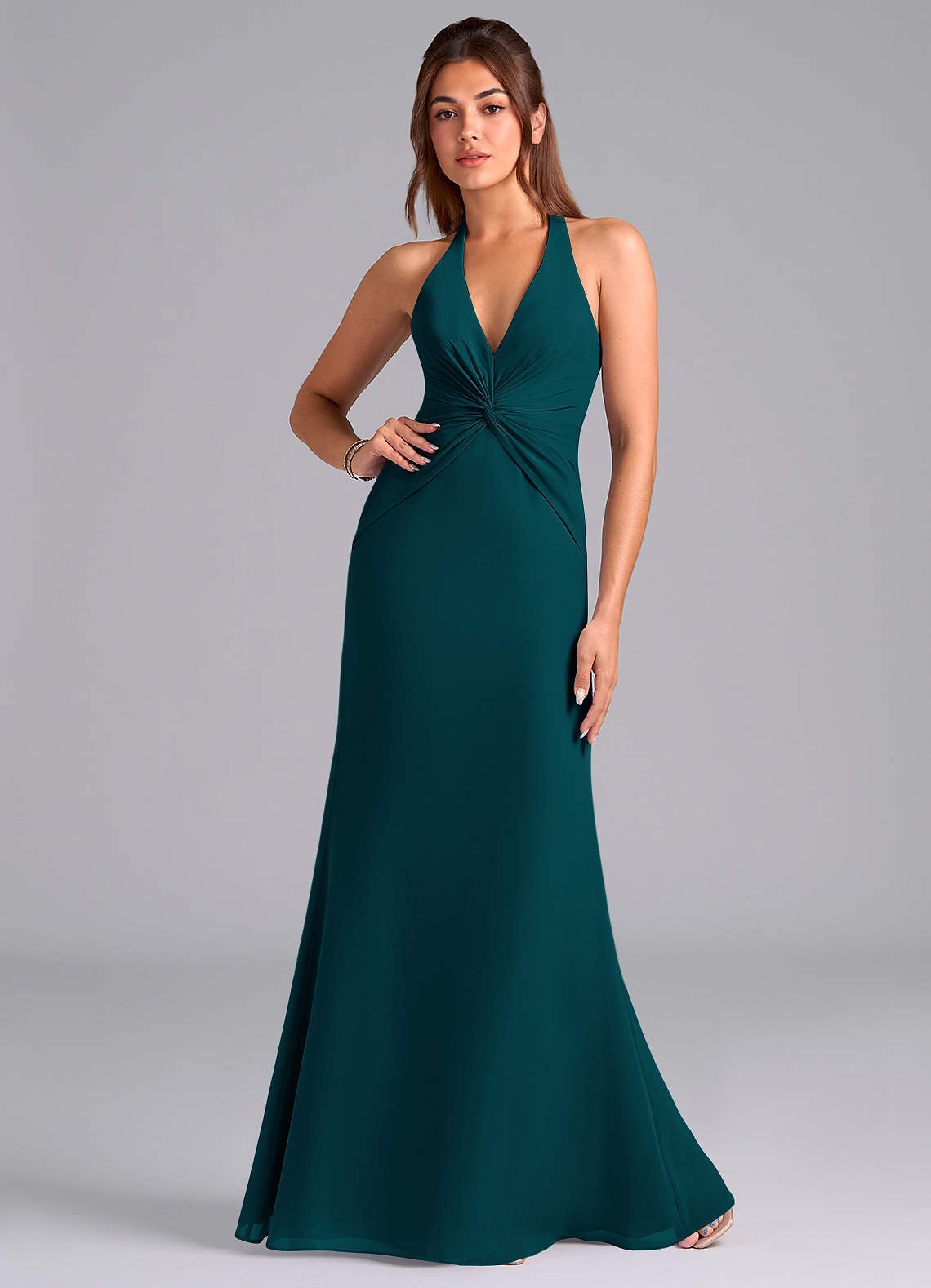 Valerie Mermaid V-Neck Chiffon Bridesmaid Dress in Pine
