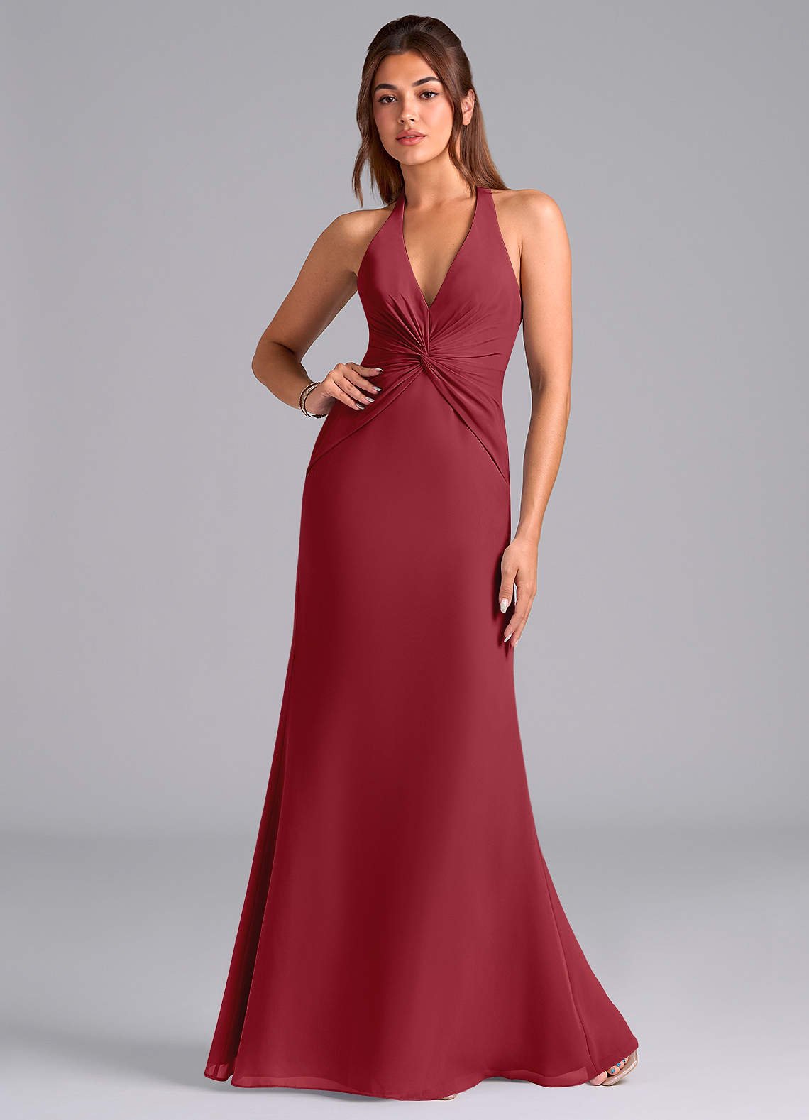Valerie Mermaid V-Neck Chiffon Bridesmaid Dress in Pomegranate