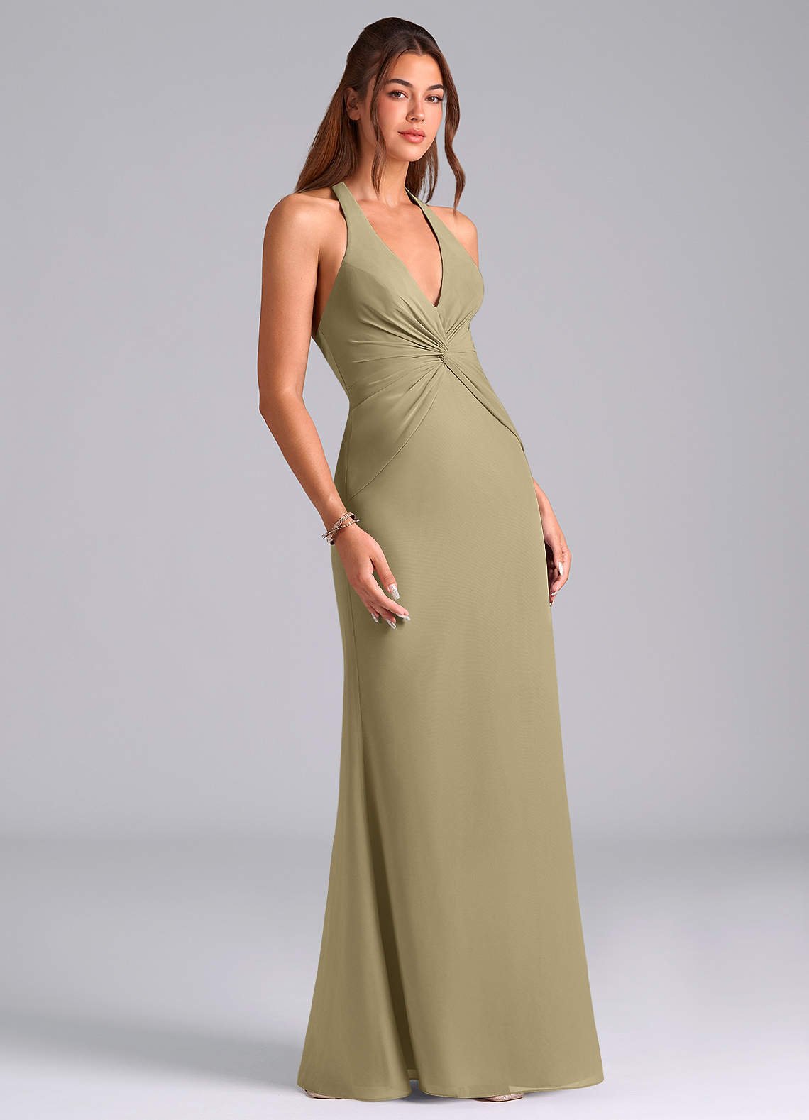 Valerie Mermaid V-Neck Chiffon Bridesmaid Dress in Moss Green