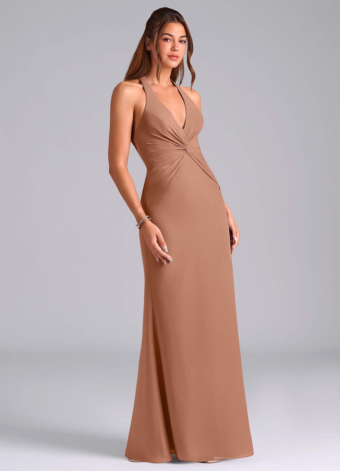 Valerie Mermaid V-Neck Chiffon Bridesmaid Dress in Bronzer