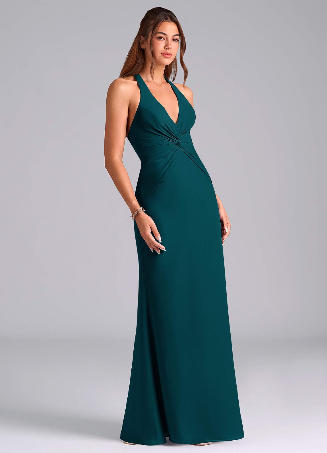 Valerie Mermaid V-Neck Chiffon Bridesmaid Dress in Pine