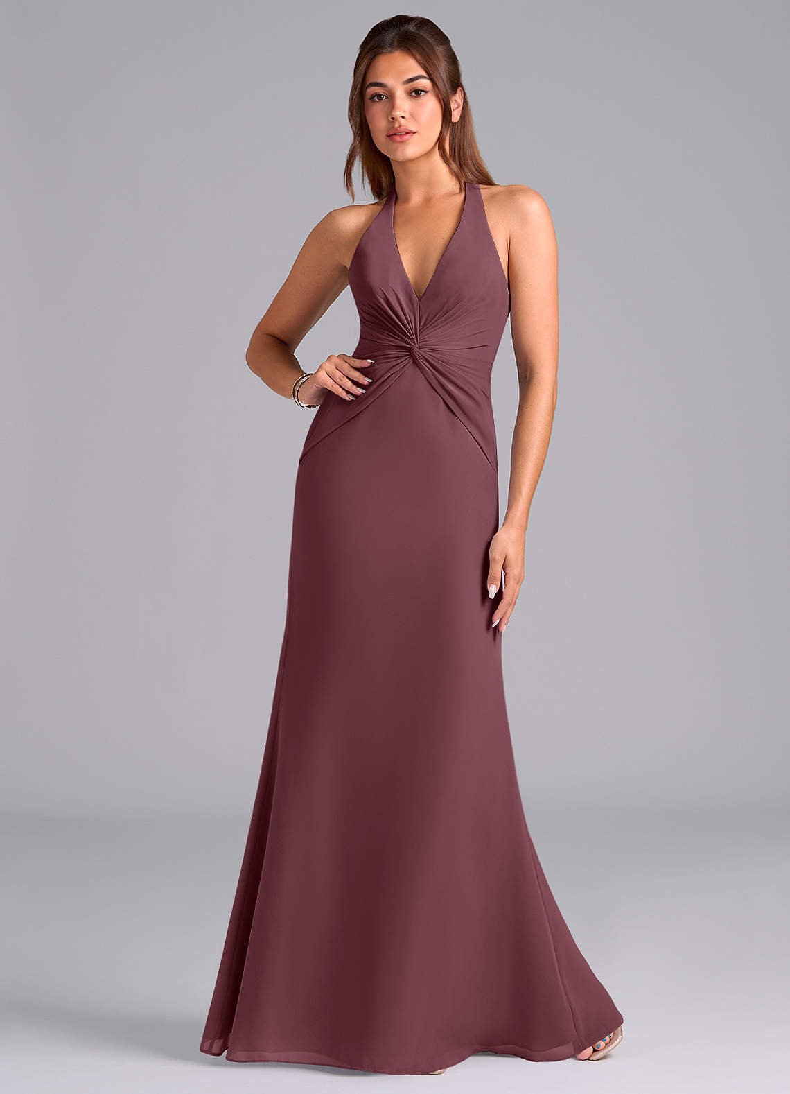 Valerie Mermaid V-Neck Chiffon Bridesmaid Dress in Sangria