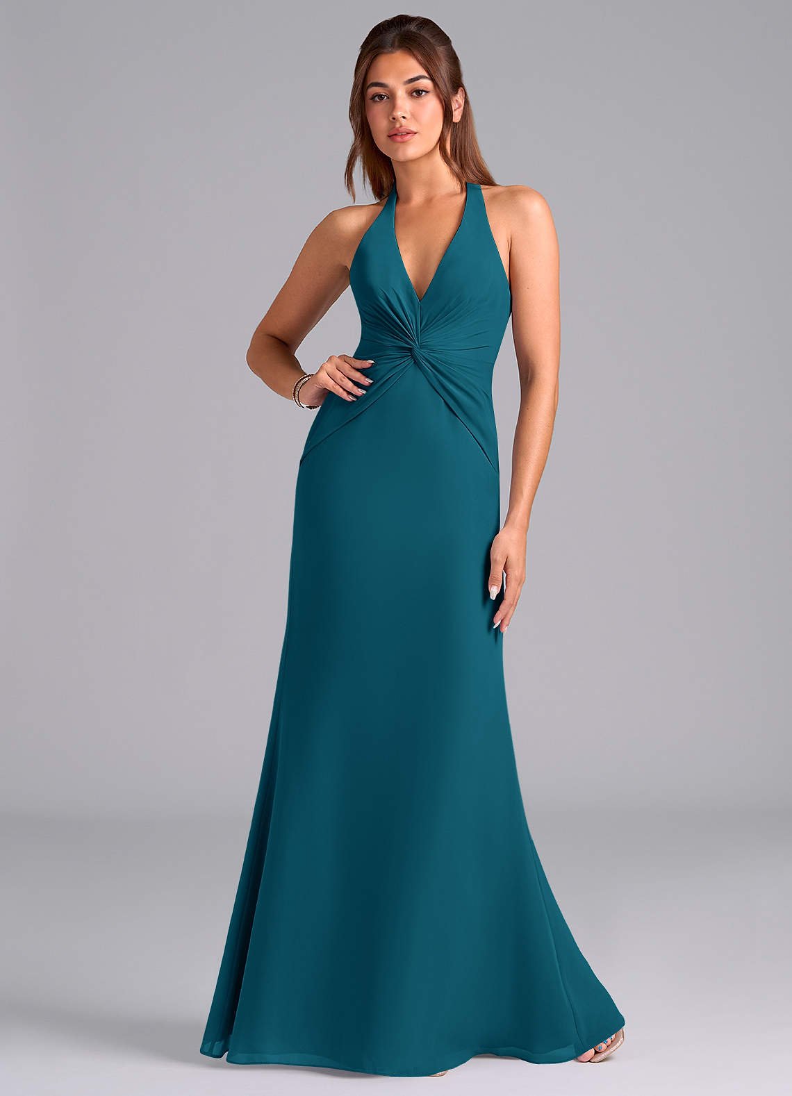 Valerie Mermaid V-Neck Chiffon Bridesmaid Dress in Ink Blue