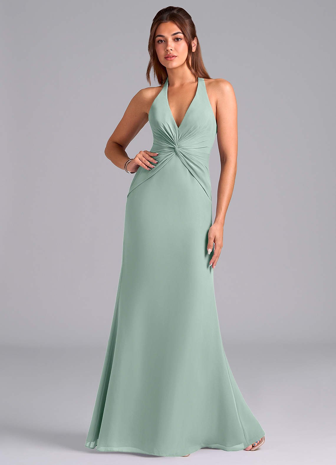 Valerie Mermaid V-Neck Chiffon Bridesmaid Dress in Agave