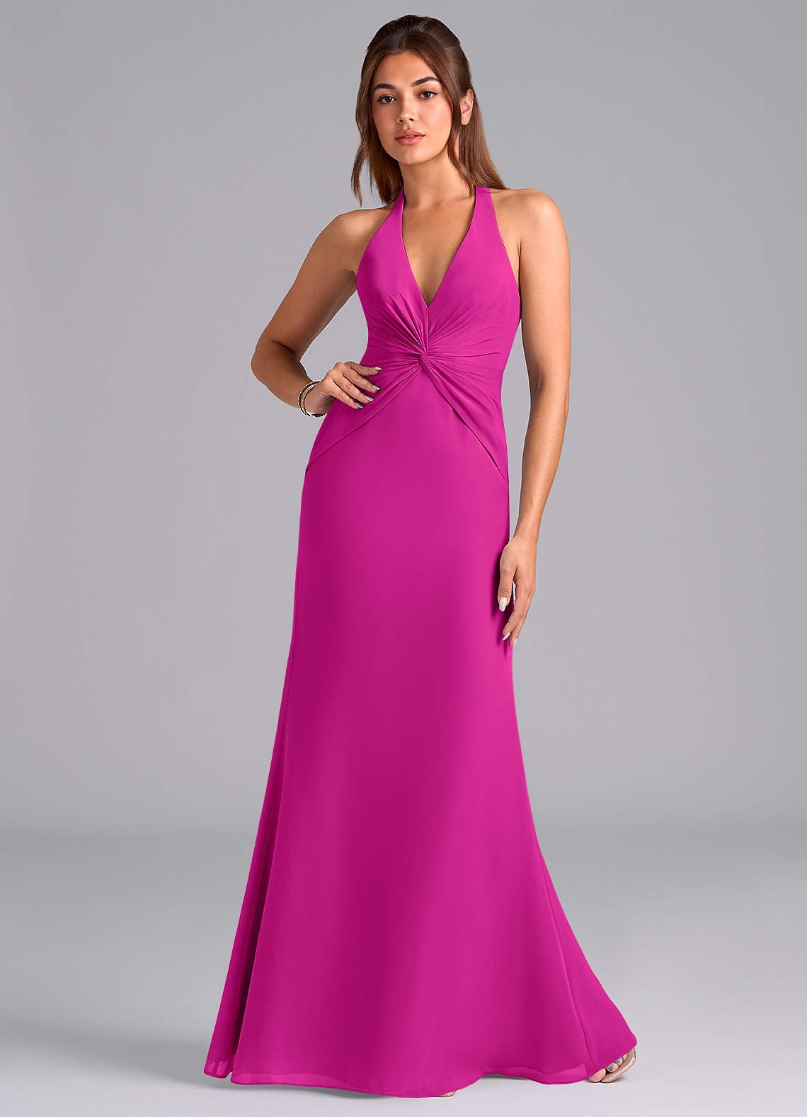 Valerie Mermaid V-Neck Chiffon Bridesmaid Dress in Fuchsia