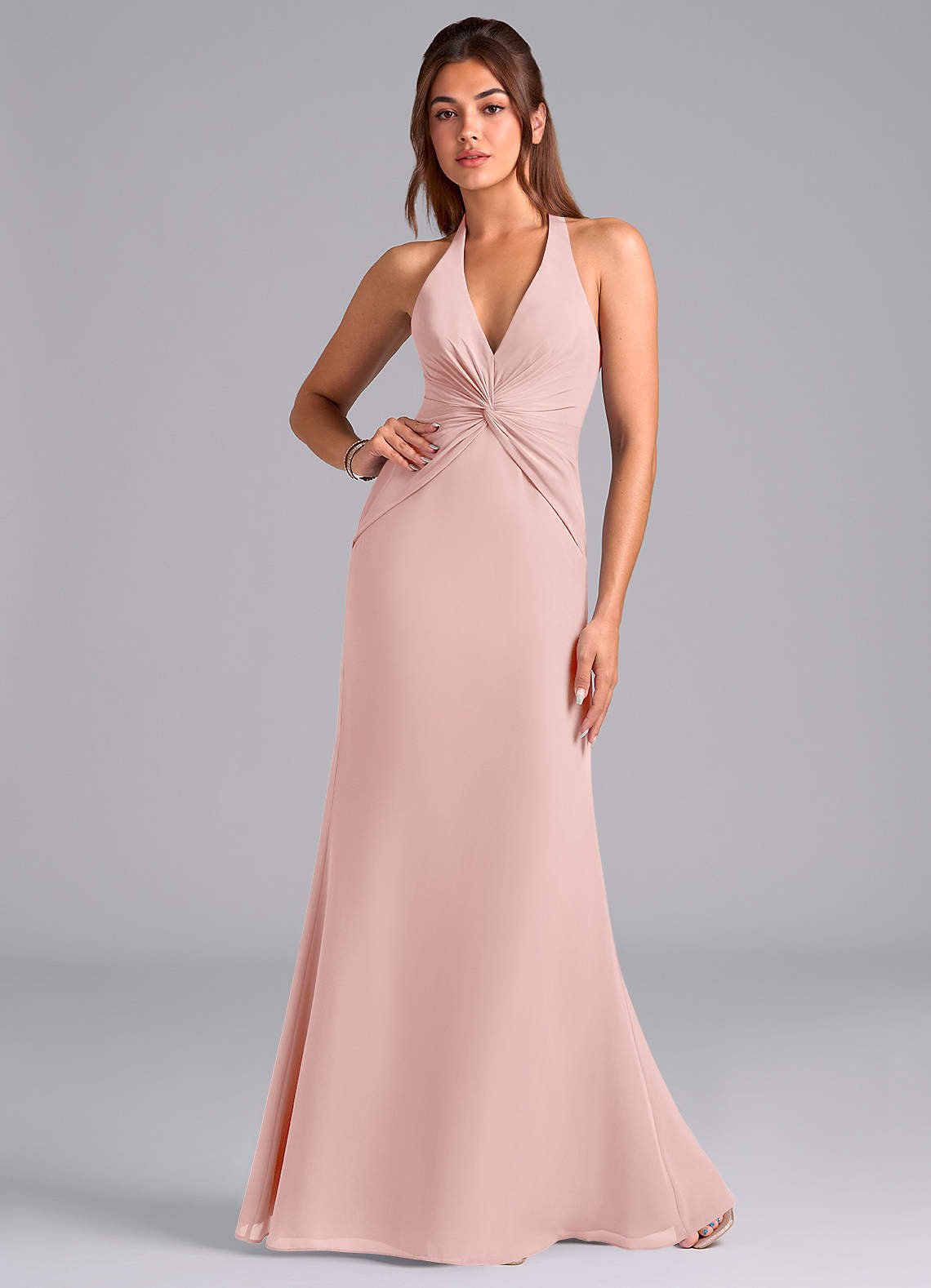 Valerie Mermaid V-Neck Chiffon Bridesmaid Dress in Powder Pink