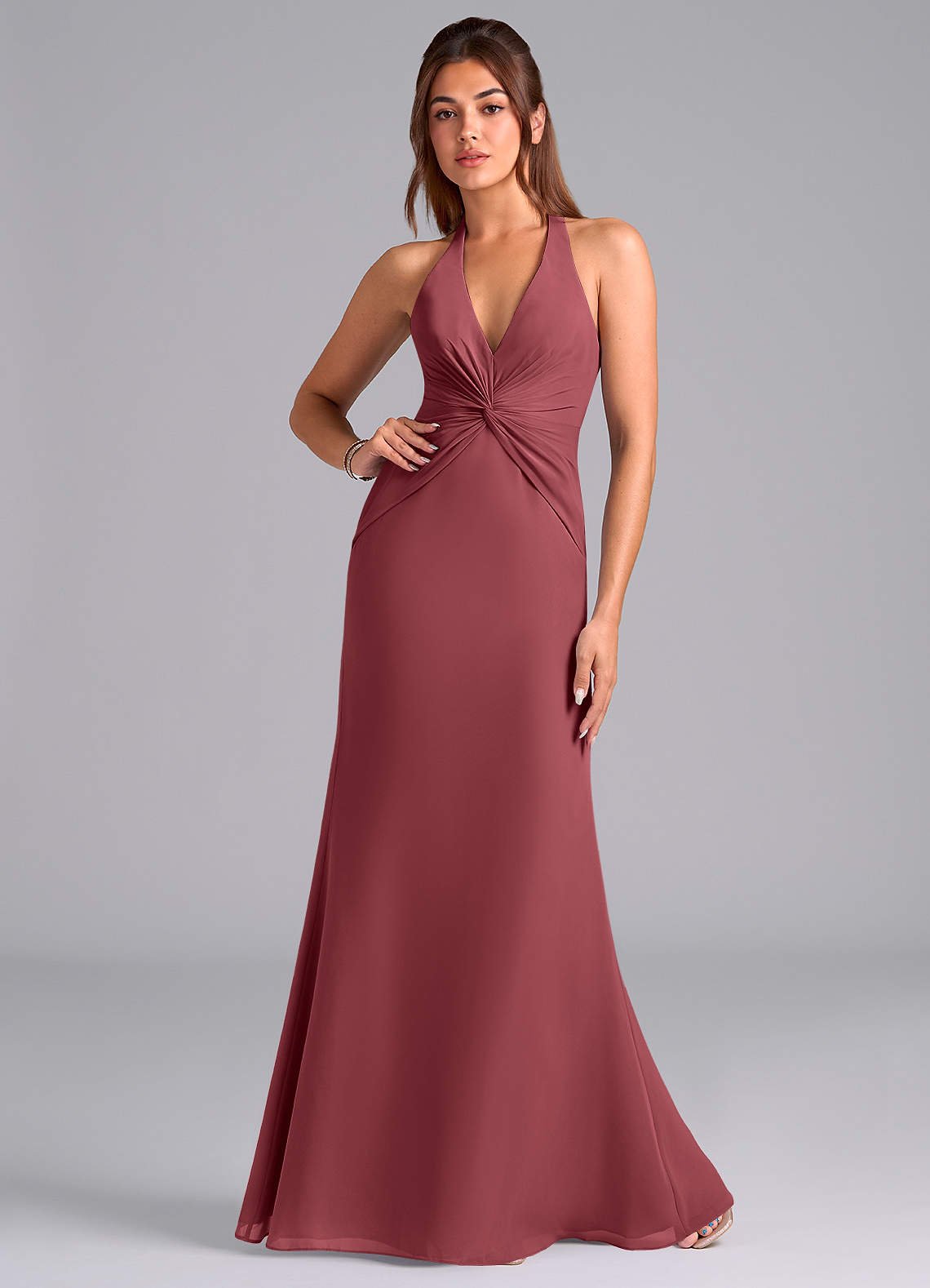 Valerie Mermaid V-Neck Chiffon Bridesmaid Dress in Merlot