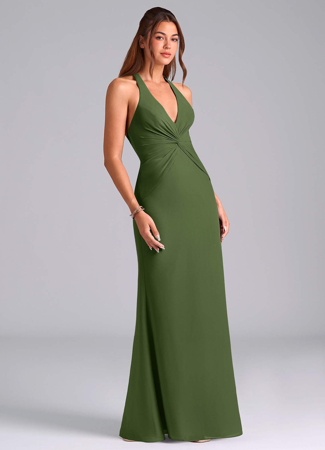 Valerie Mermaid V-Neck Chiffon Bridesmaid Dress in Olive
