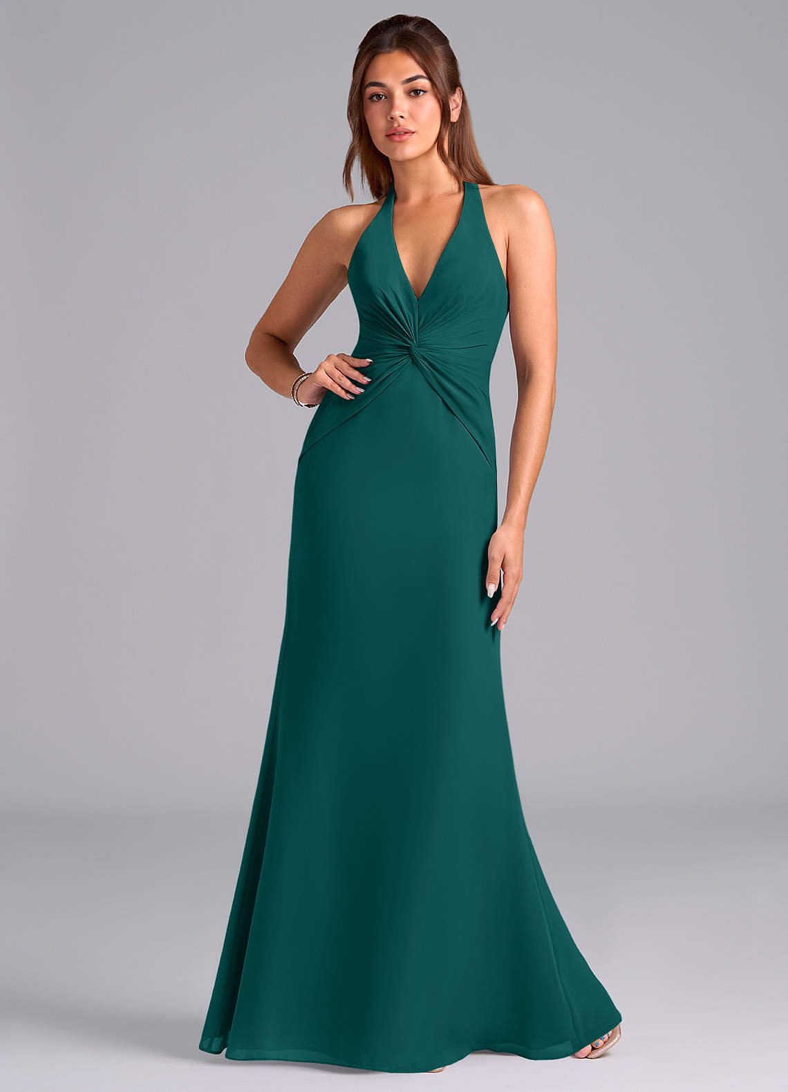Valerie Mermaid V-Neck Chiffon Bridesmaid Dress in Peacock