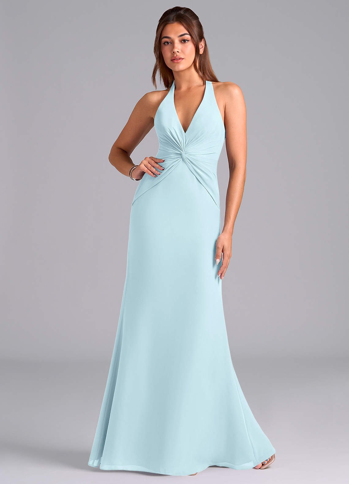 Valerie Mermaid V-Neck Chiffon Bridesmaid Dress in Cloud Blue