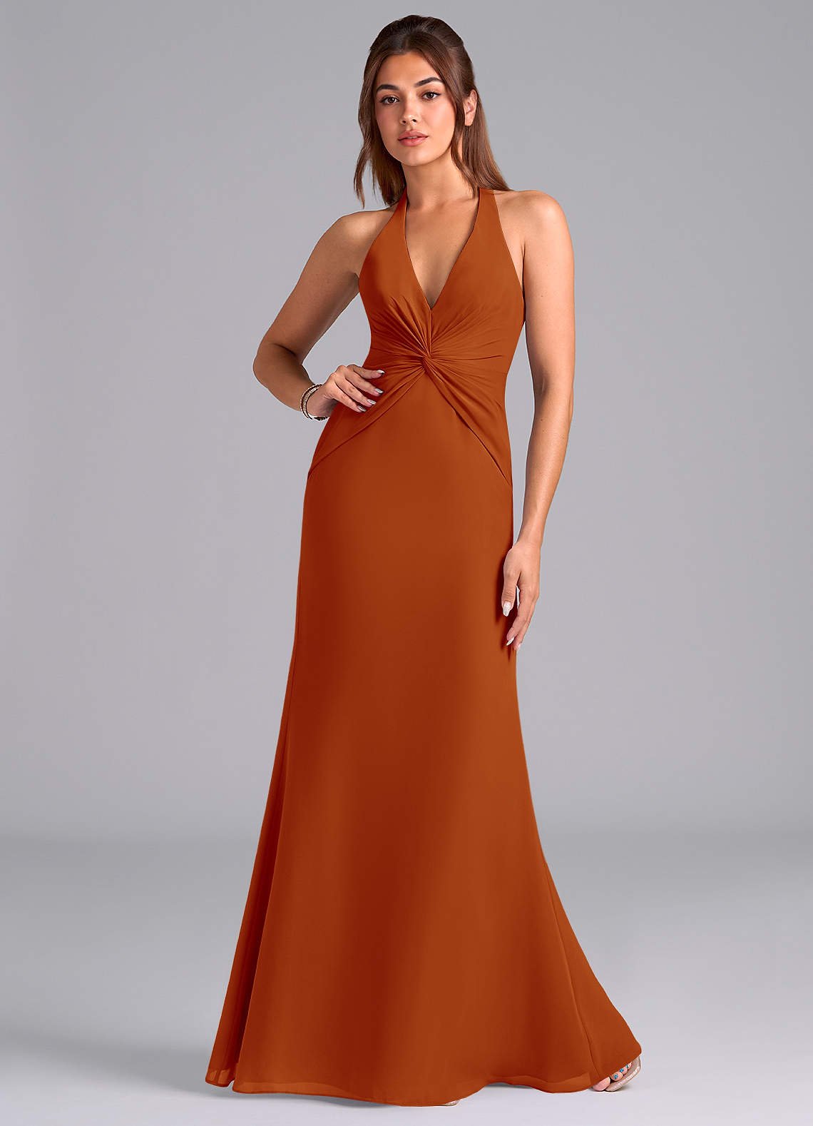 Valerie Mermaid V-Neck Chiffon Bridesmaid Dress in Paprika