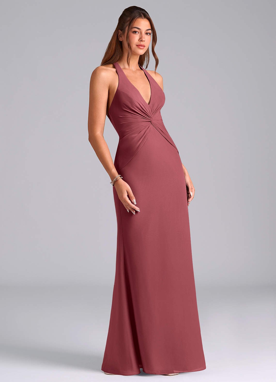 Valerie Mermaid V-Neck Chiffon Bridesmaid Dress in Merlot