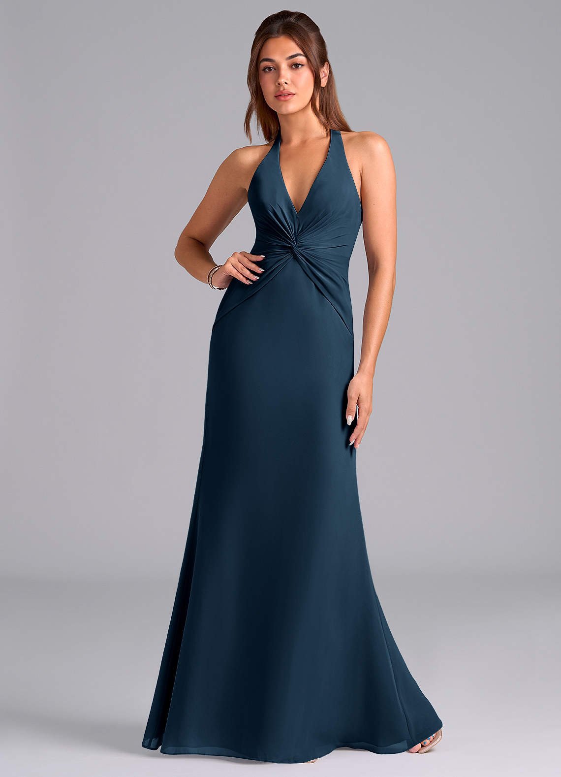 Valerie Mermaid V-Neck Chiffon Bridesmaid Dress in Dark Navy
