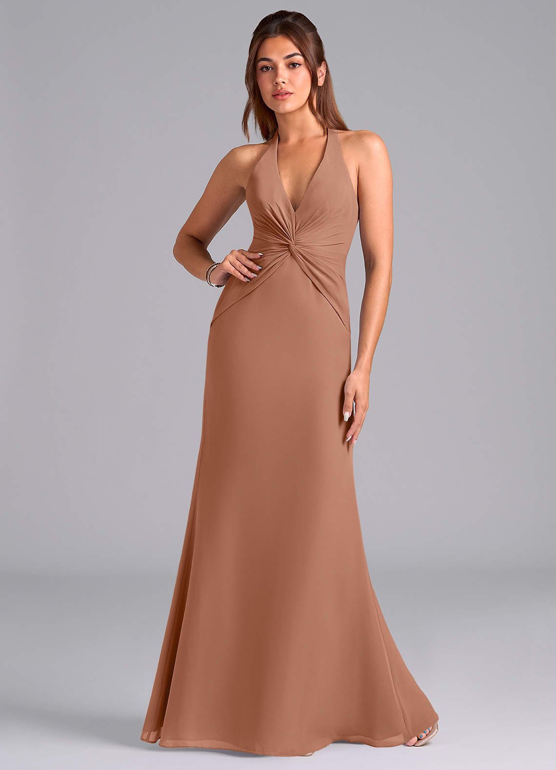 Valerie Mermaid V-Neck Chiffon Bridesmaid Dress in Bronzer