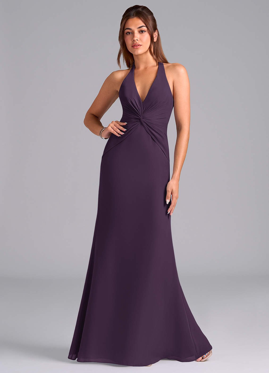 Valerie Mermaid V-Neck Chiffon Bridesmaid Dress in Plum