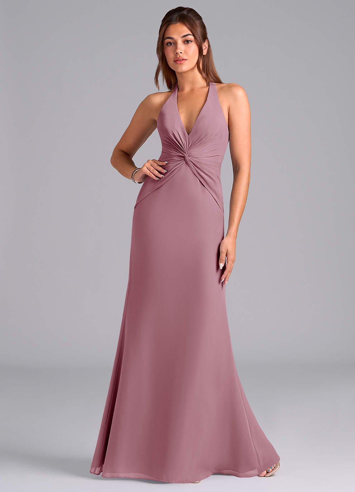 Valerie Mermaid V-Neck Chiffon Bridesmaid Dress in Vintage Mauve