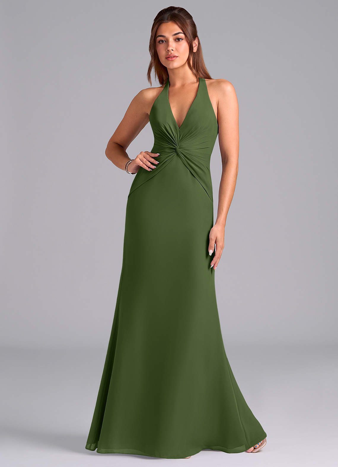 Valerie Mermaid V-Neck Chiffon Bridesmaid Dress in Olive