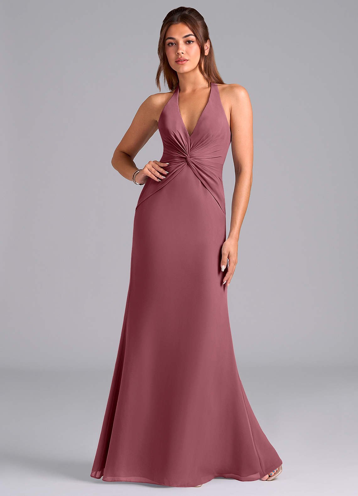 Valerie Mermaid V-Neck Chiffon Bridesmaid Dress in Desert Rose
