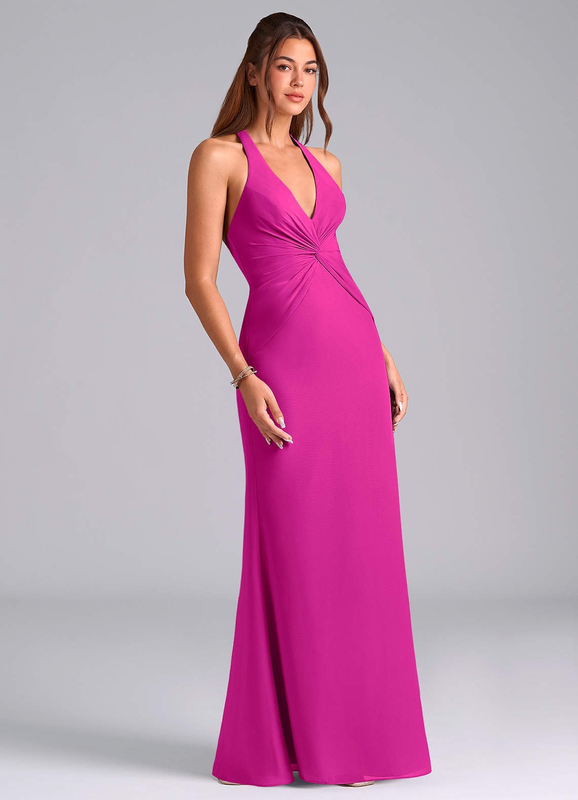 Valerie Mermaid V-Neck Chiffon Bridesmaid Dress in Fuchsia