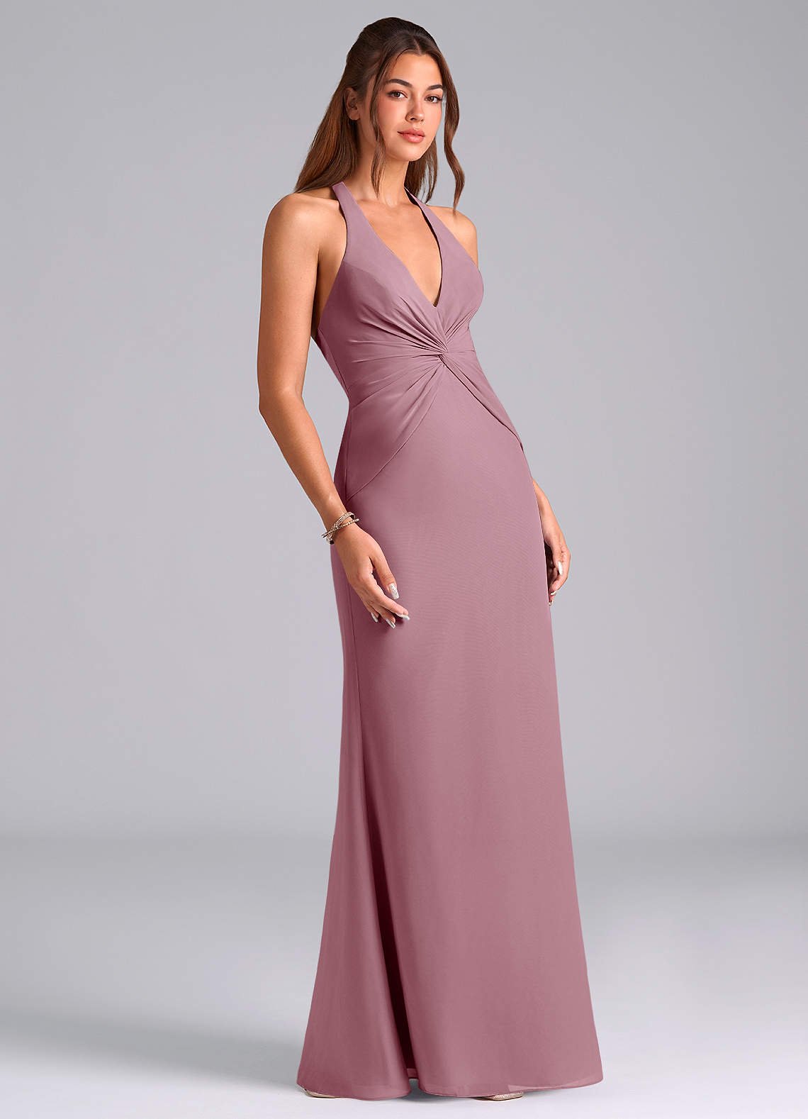 Valerie Mermaid V-Neck Chiffon Bridesmaid Dress in Vintage Mauve