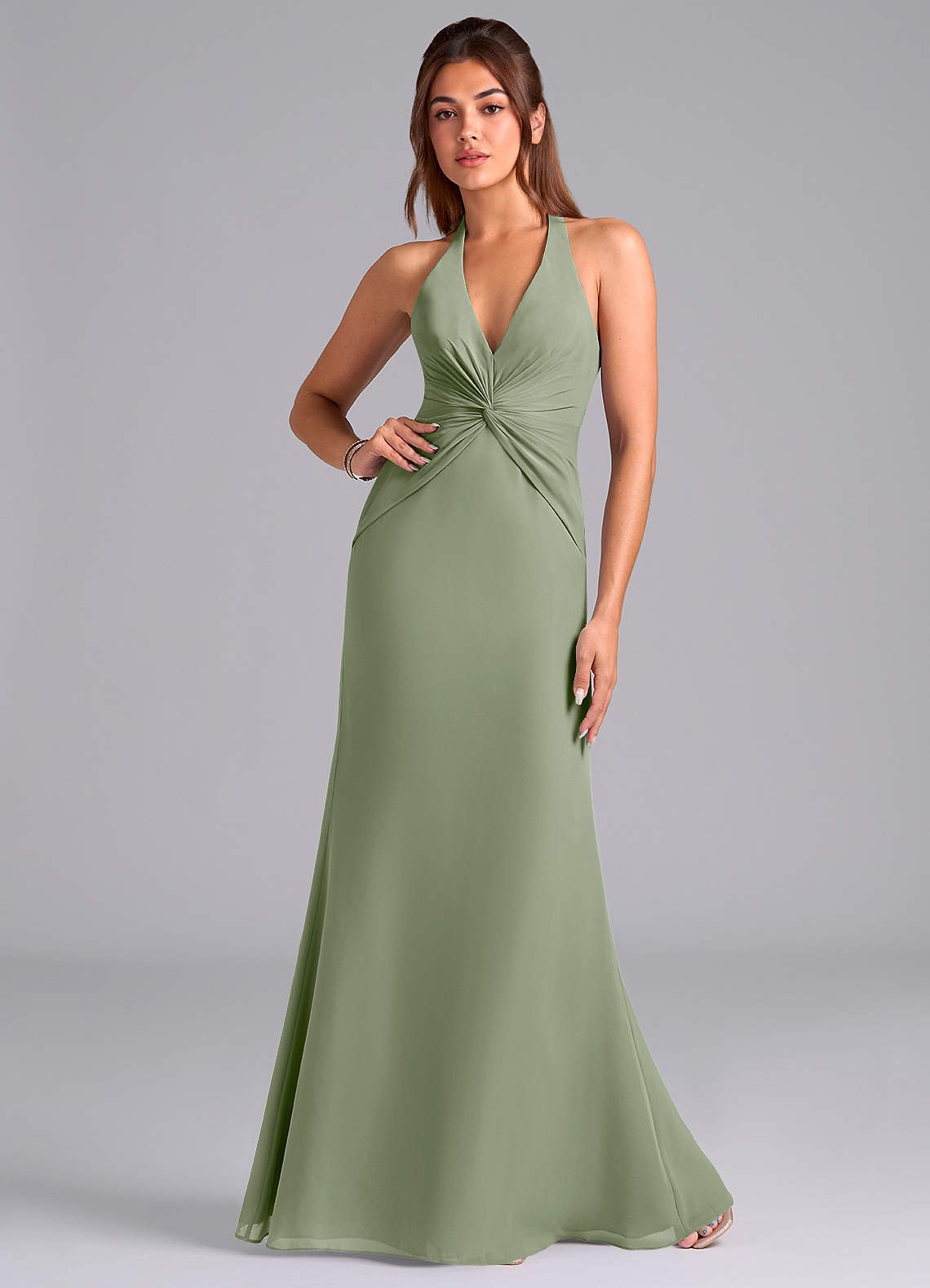 Valerie Mermaid V-Neck Chiffon Bridesmaid Dress in Pistachio