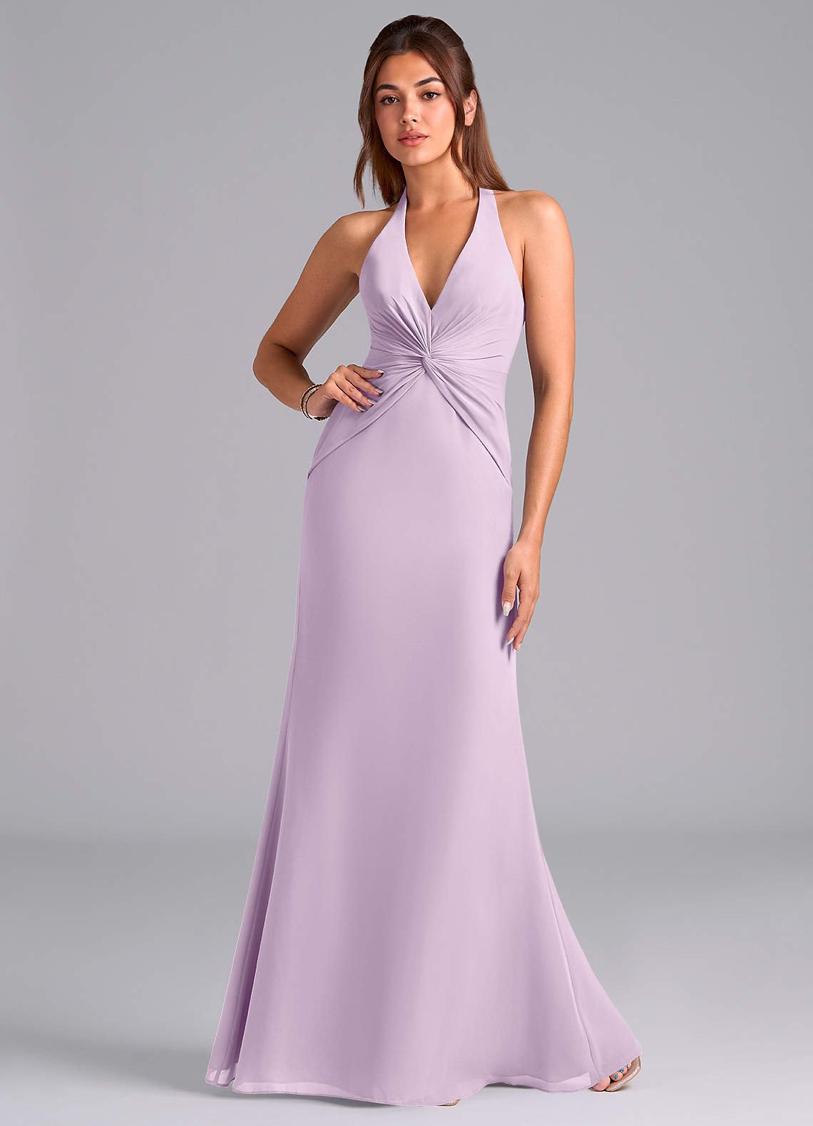 Valerie Mermaid V-Neck Chiffon Bridesmaid Dress in Frosted Lilac