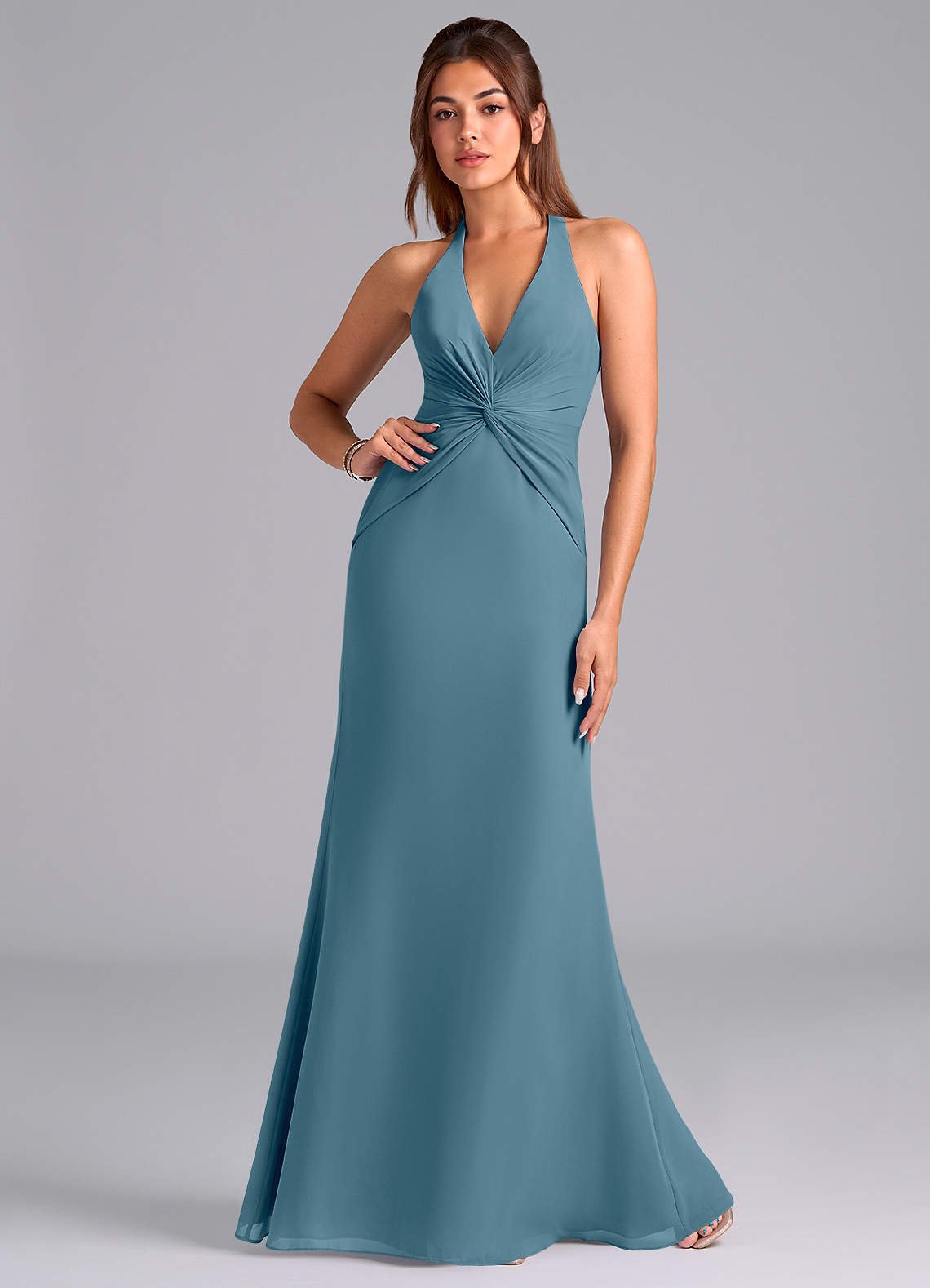 Valerie Mermaid V-Neck Chiffon Bridesmaid Dress in Bermuda