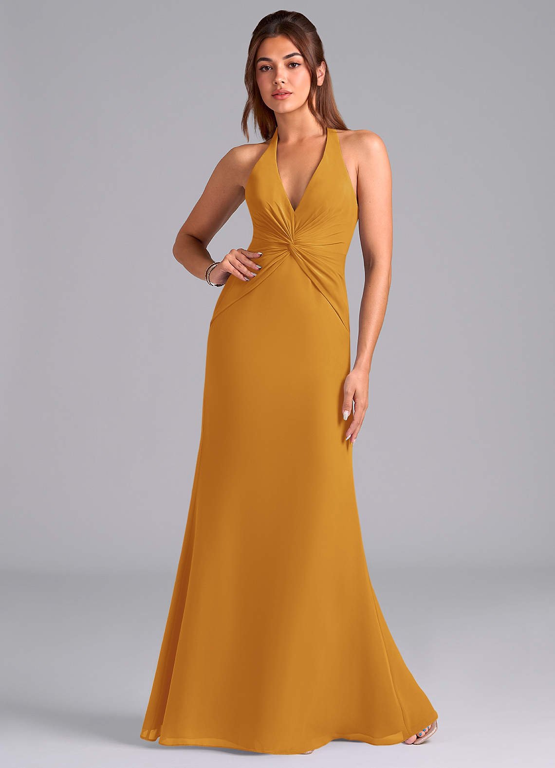Valerie Mermaid V-Neck Chiffon Bridesmaid Dress in butterscotch