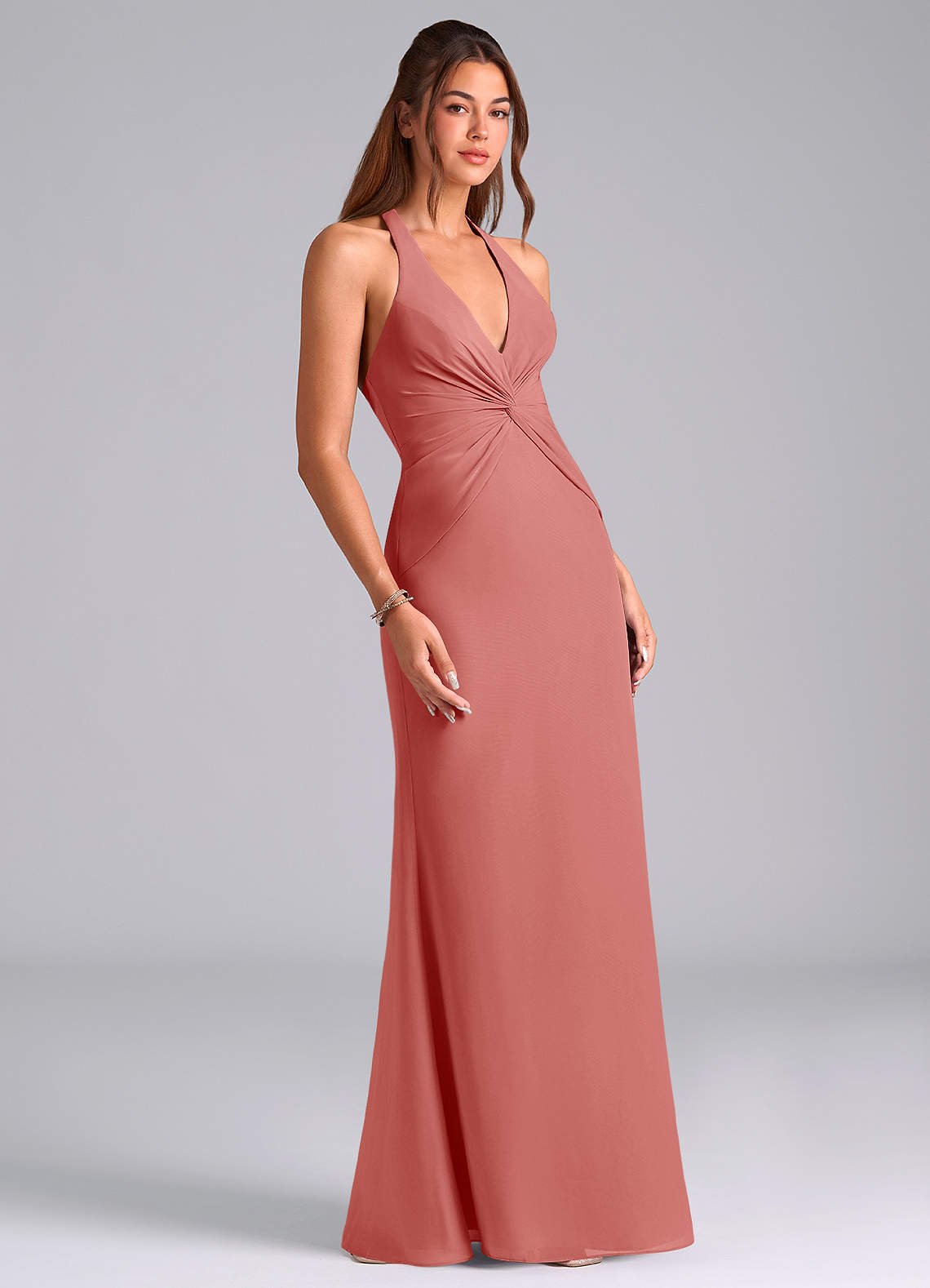 Valerie Mermaid V-Neck Chiffon Bridesmaid Dress in Antique Rose