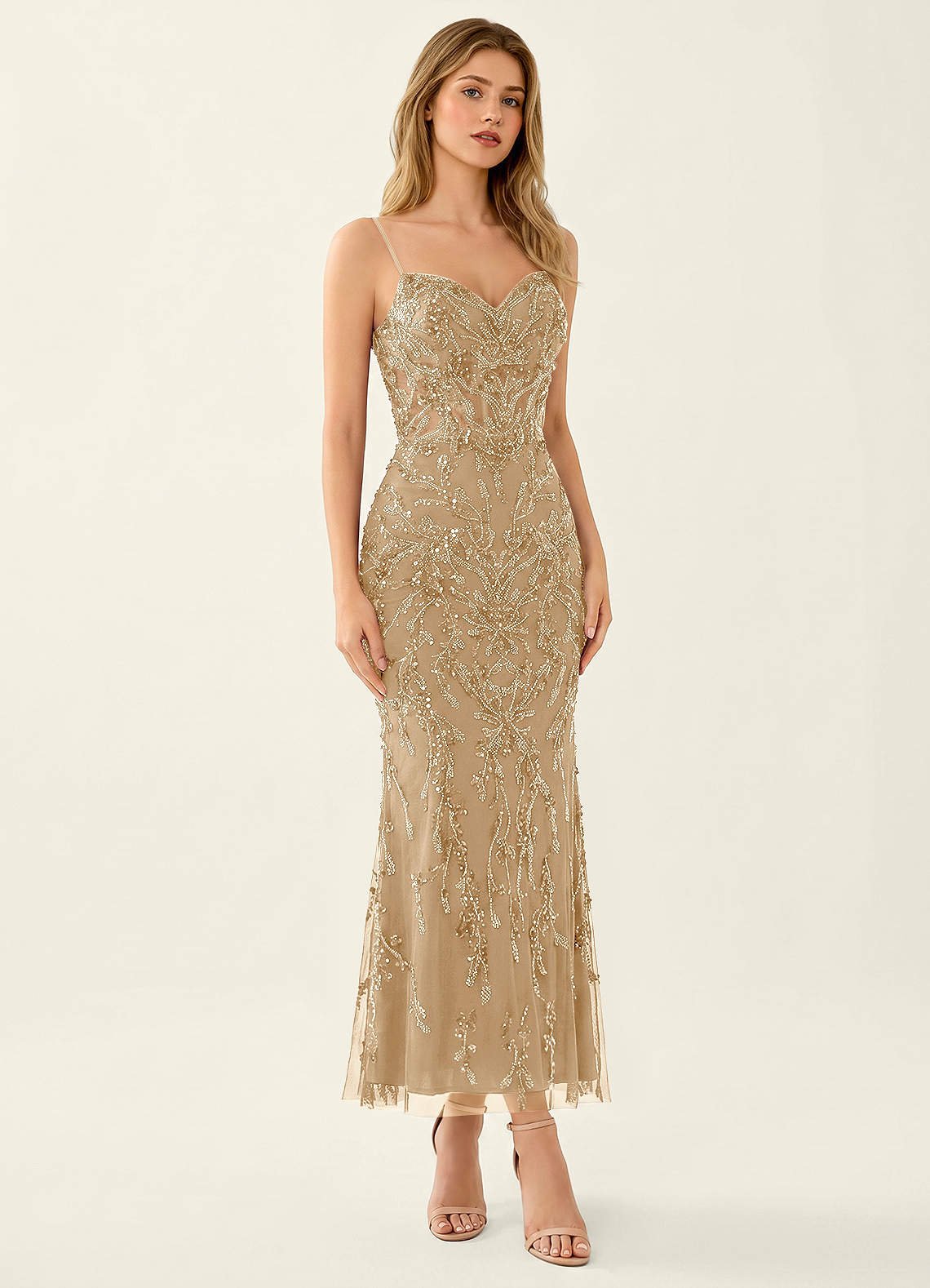 Cathalynne Mermaid Beaded Sequined Stretch Mesh Prom Dress in Light Pink