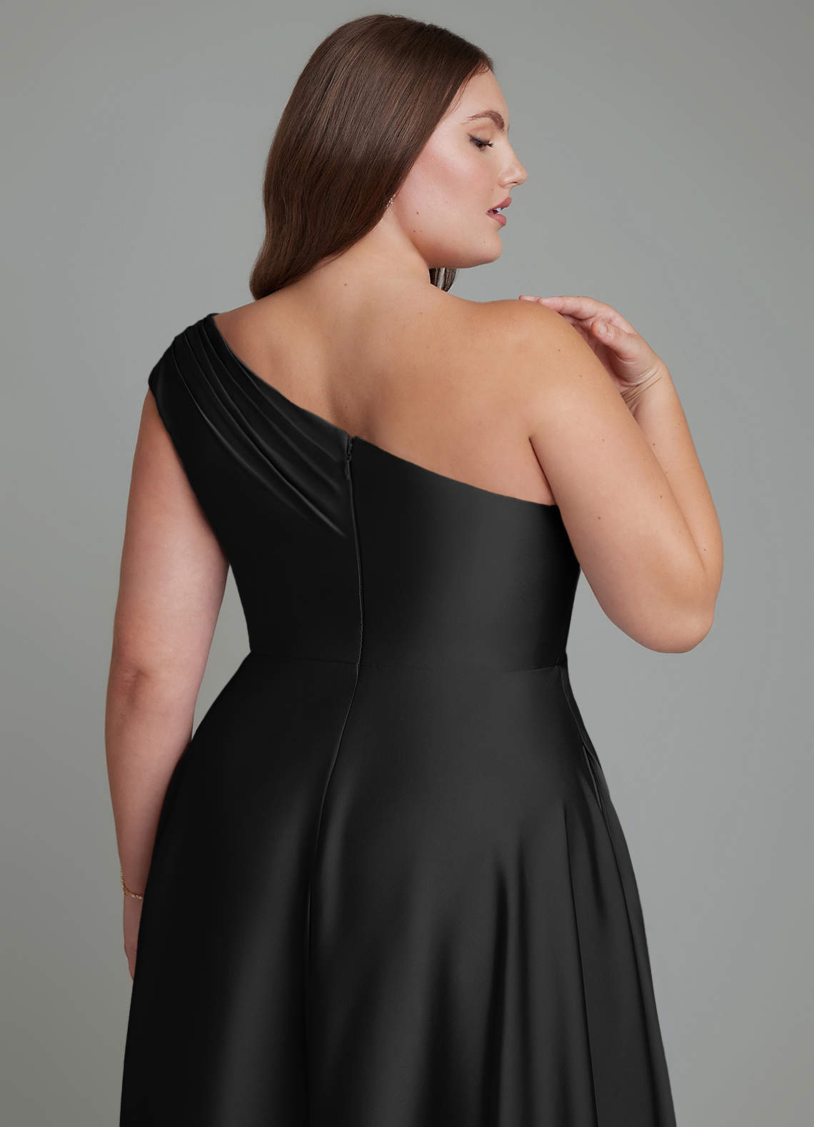 Melanie A-Line One-Shoulder Stretch Satin Bridesmaid Dress