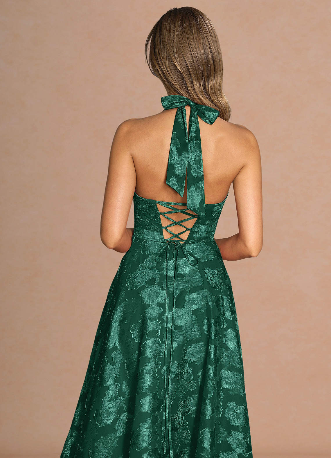 Isabeau A-Line V-Neck Fil Coupé Evening Dress in Hunter Green