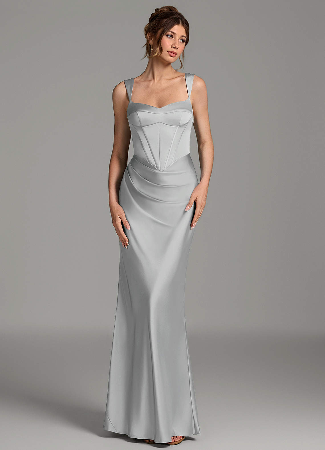 Mela Sheath Sweetheart Stretch Satin Bridesmaid Dress in Silver