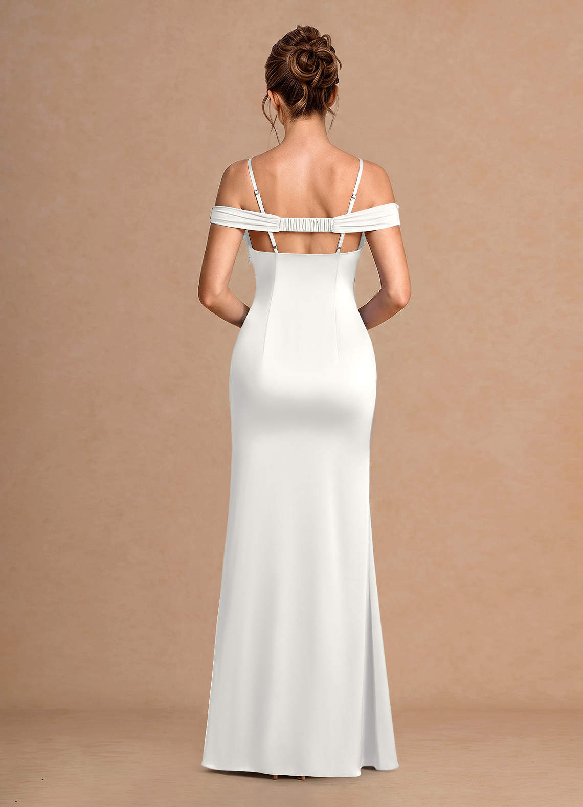 Estelle A-Line Cold-Shoulder Satin Chiffon Evening Dress in White