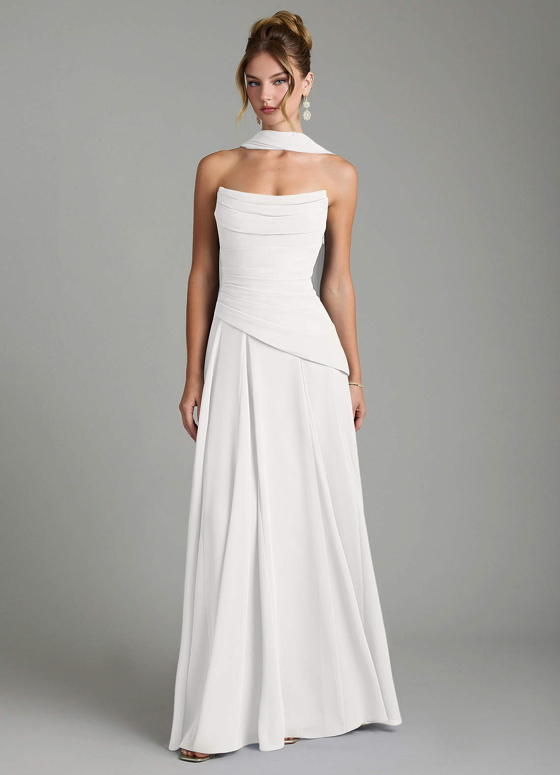 Gabriela A-Line Cowl-Neck Chiffon Bridesmaid Dress in white