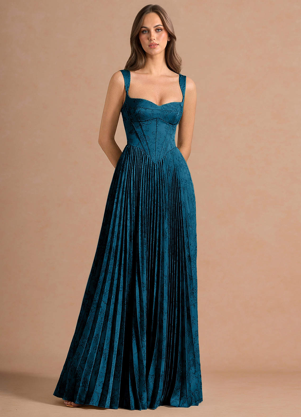 Isonelle A-Line Sweetheart Jacquard Wedding Guest Dress in Moss Navy