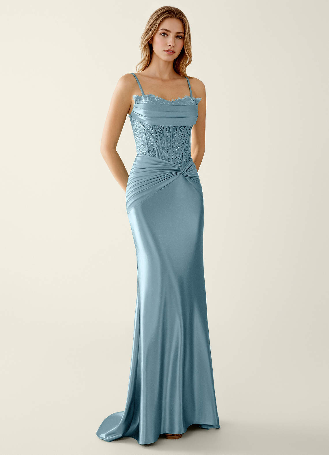 Sasha Mermaid Strapless Stretch Satin Evening Dress in dusty blue