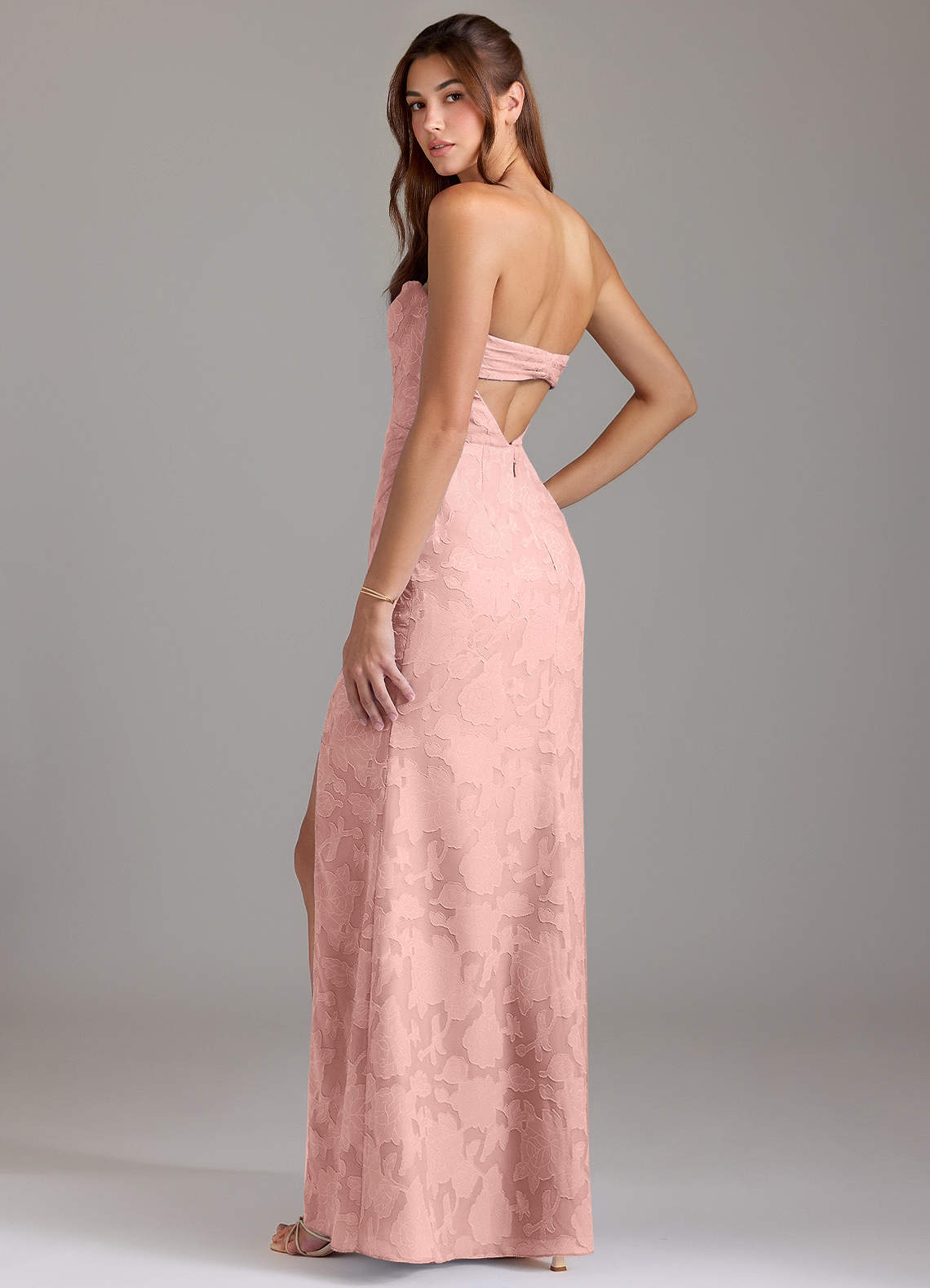 Leonis Sheath Strapless Floral Burnout Bridesmaid Dress in Powder Pink