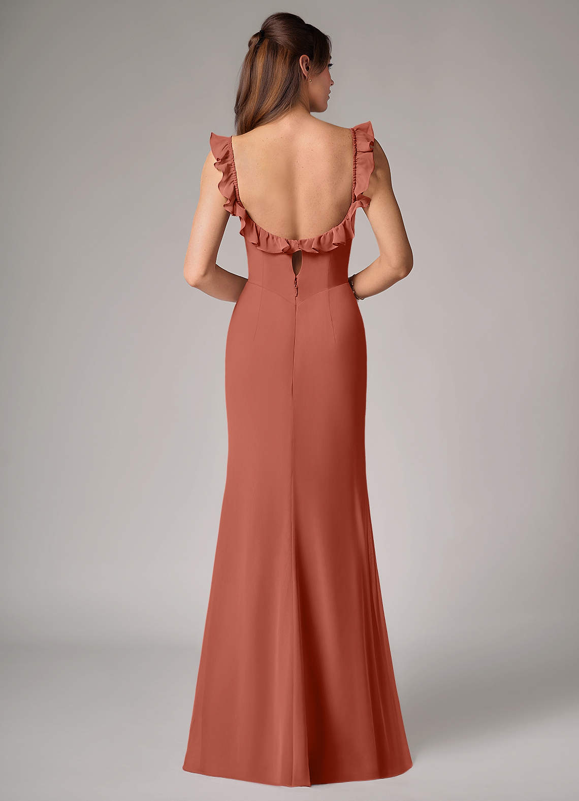 Callie Mermaid Scoop-Neck Chiffon Bridesmaid Dress in Clay