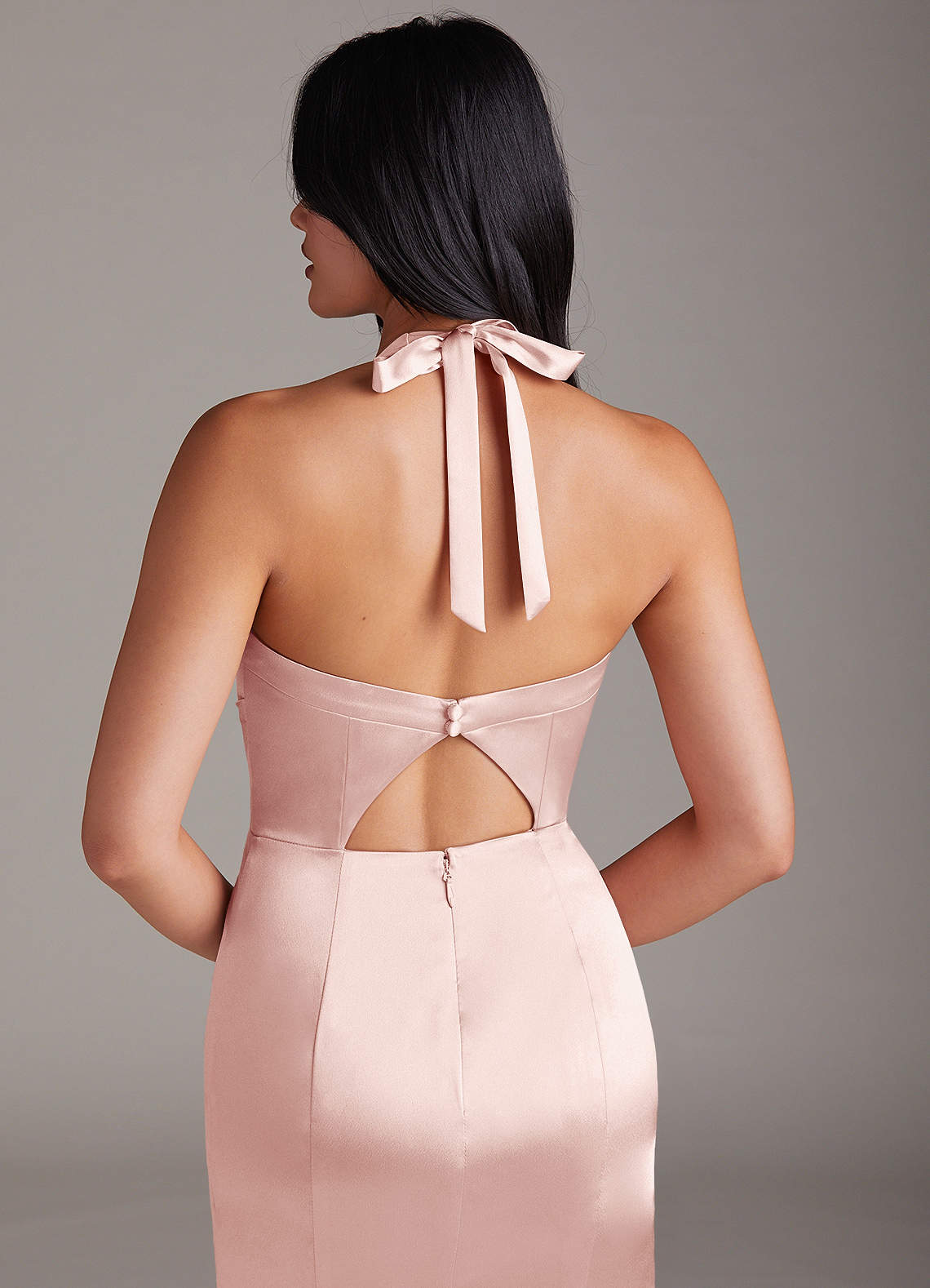 Emeria Sheath Halter Metallic Satin Bridesmaid Dress in Blushing Pink