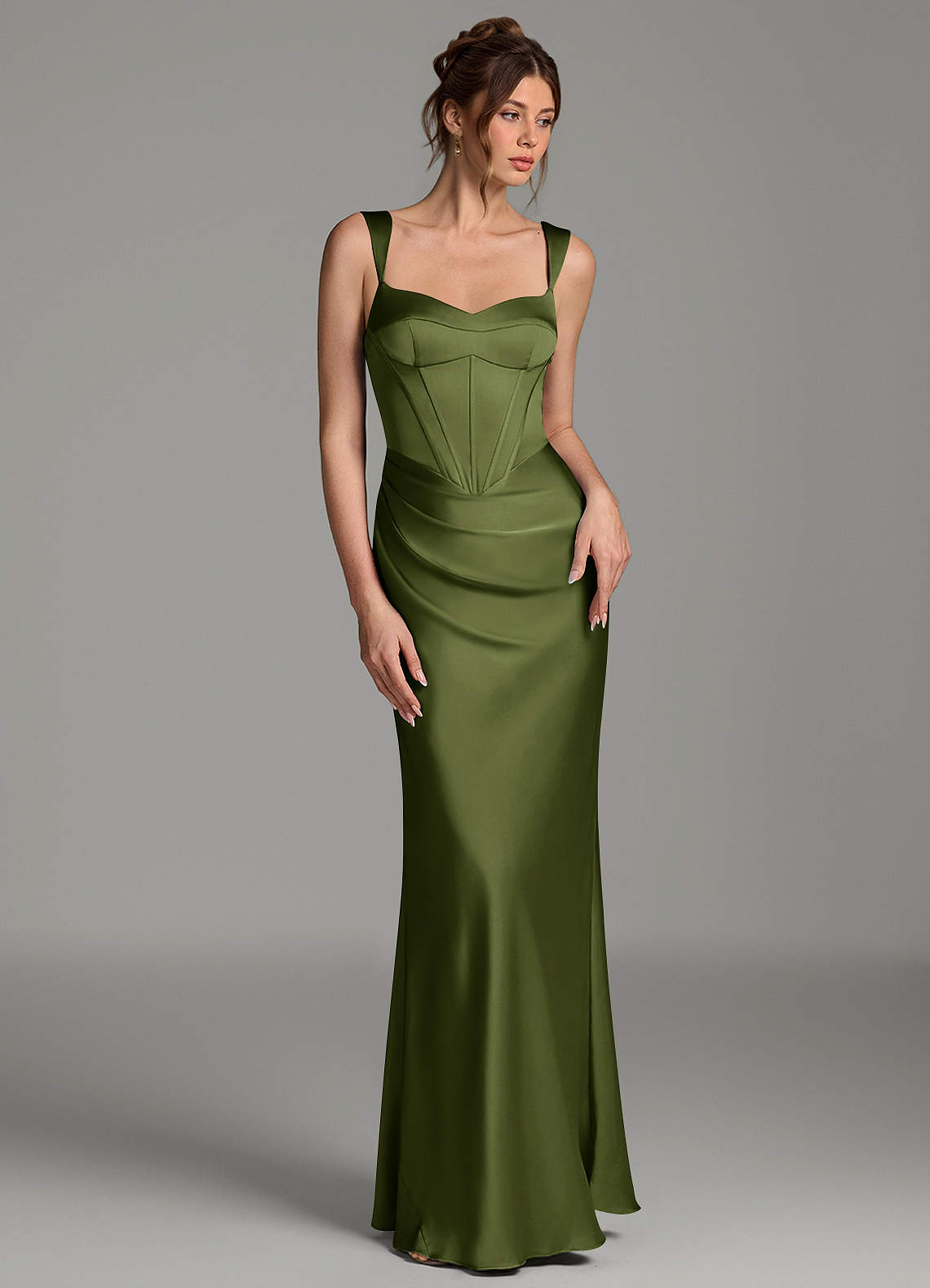 Mela Sheath Sweetheart Stretch Satin Bridesmaid Dress in Olive