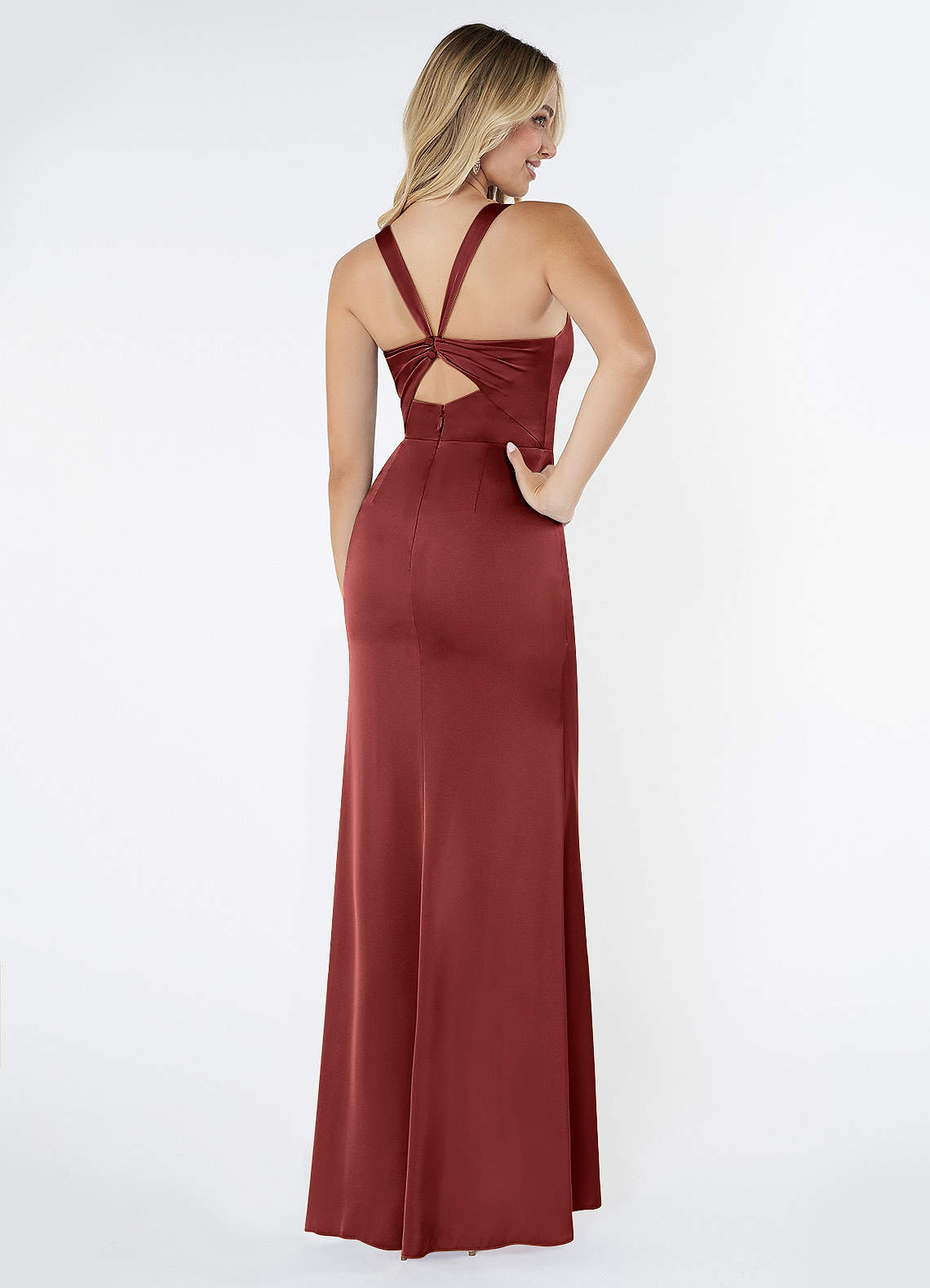 Mero Mermaid Square-Neck Stretch Satin Bridesmaid Dress in Terracotta