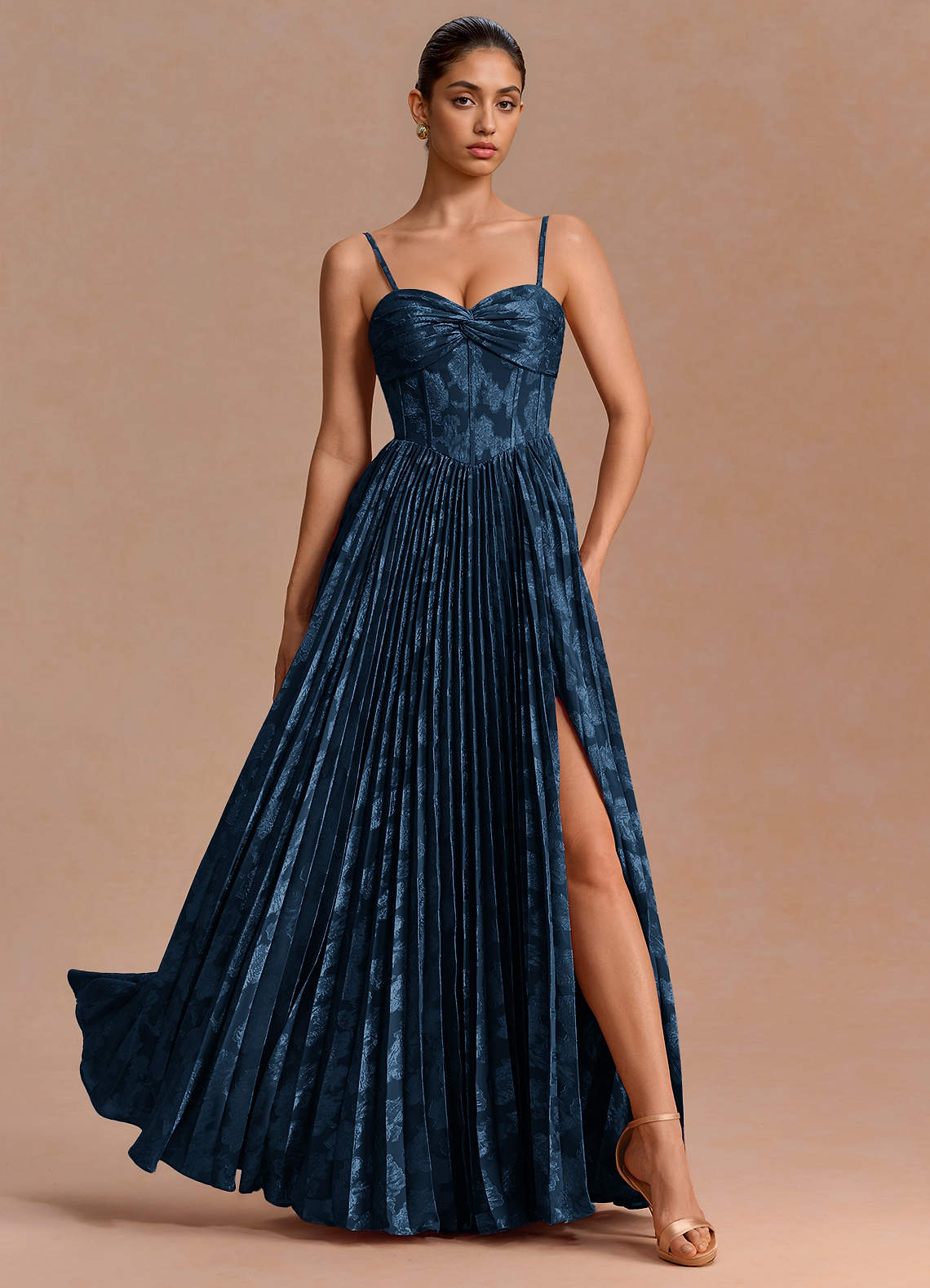 Delfina A-Line Twisted-Bust Fil Coupé Evening Dress in Lilac