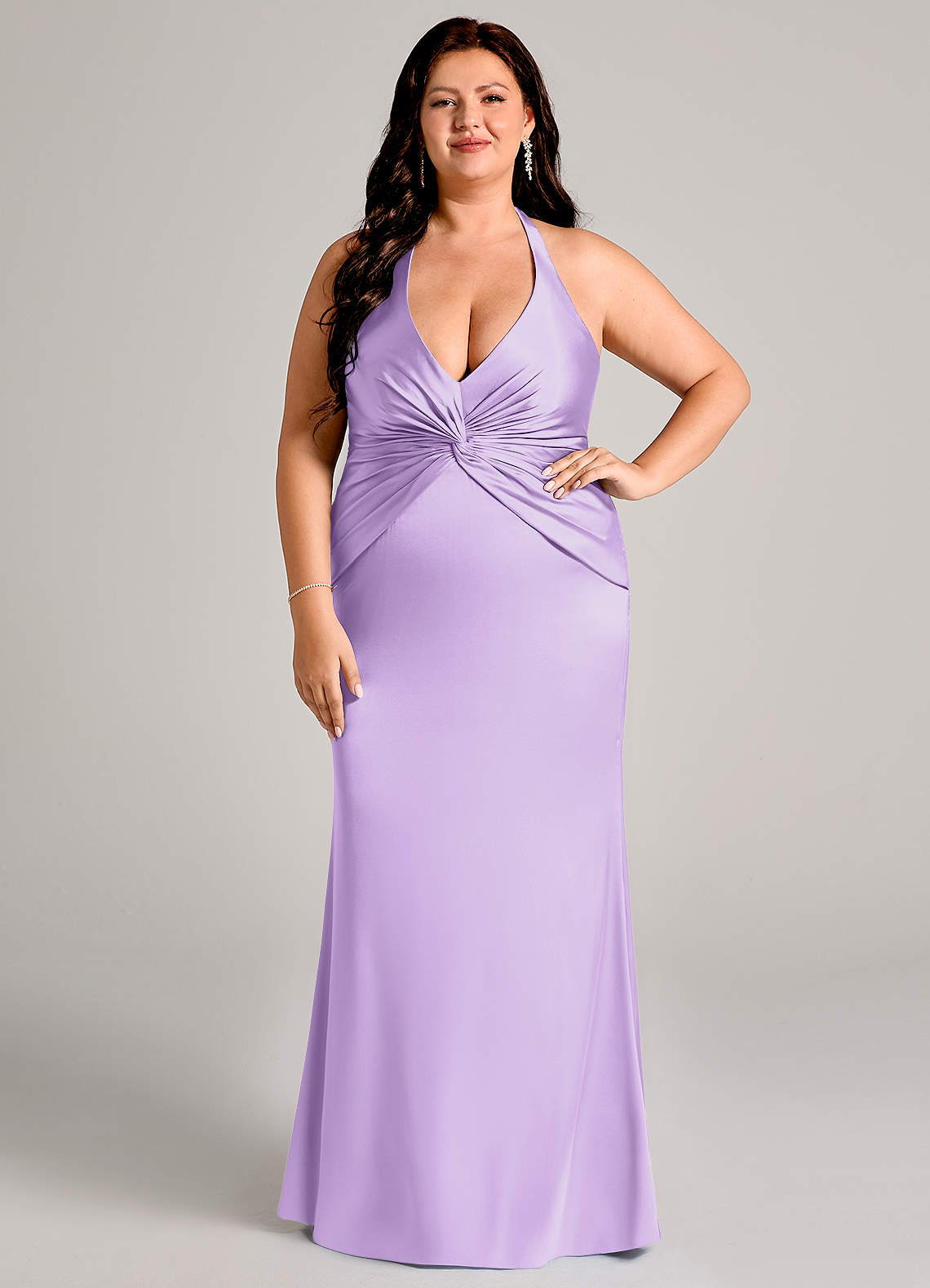 Valerie Mermaid V-Neck Stretch Satin Bridesmaid Dress in Lilac