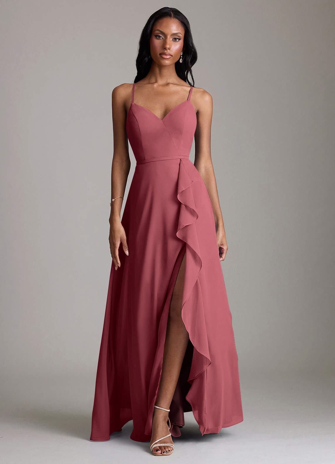 Naeem A-Line V-Neck Chiffon Bridesmaid Dress in Merlot